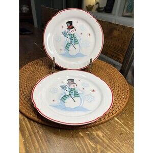 Holiday Time Christmas Snowman Salad Plates (2) Vintage Snowman Retro